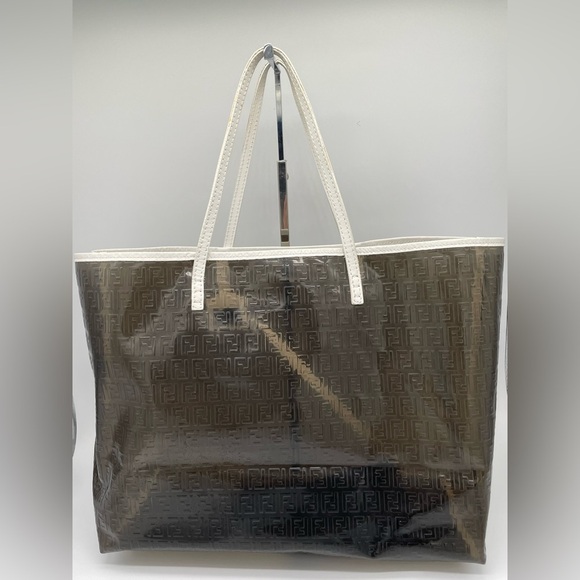 Rare Vintage Clear Black Zucca FF PVC Shopper Tote with Pouch - Picture 1 of 16